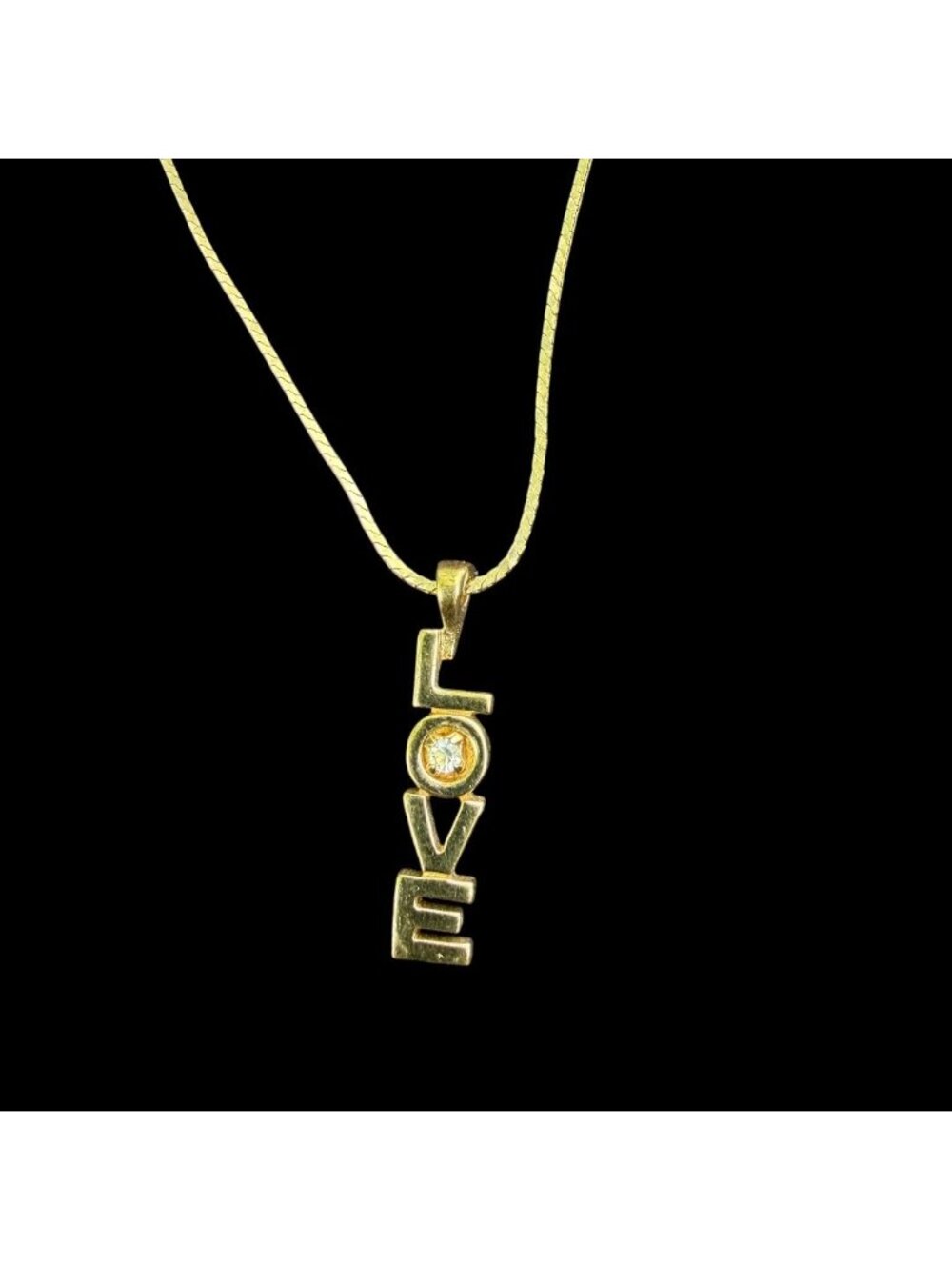 Gold-Tone LOVE Pendant Necklace With Rhinestone Accent 18-Inch Snake Chain Timel - Picture 8 of 8